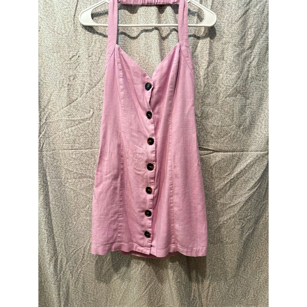 Lost + Wander pink V-Neck Button Front Smocked Back Lined Mini Sundress M